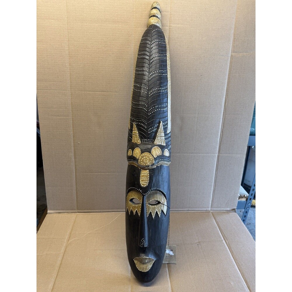 Vintage Pier 1 Imports African Collection Oblong Ceremonial Wood Mask Wall Decor